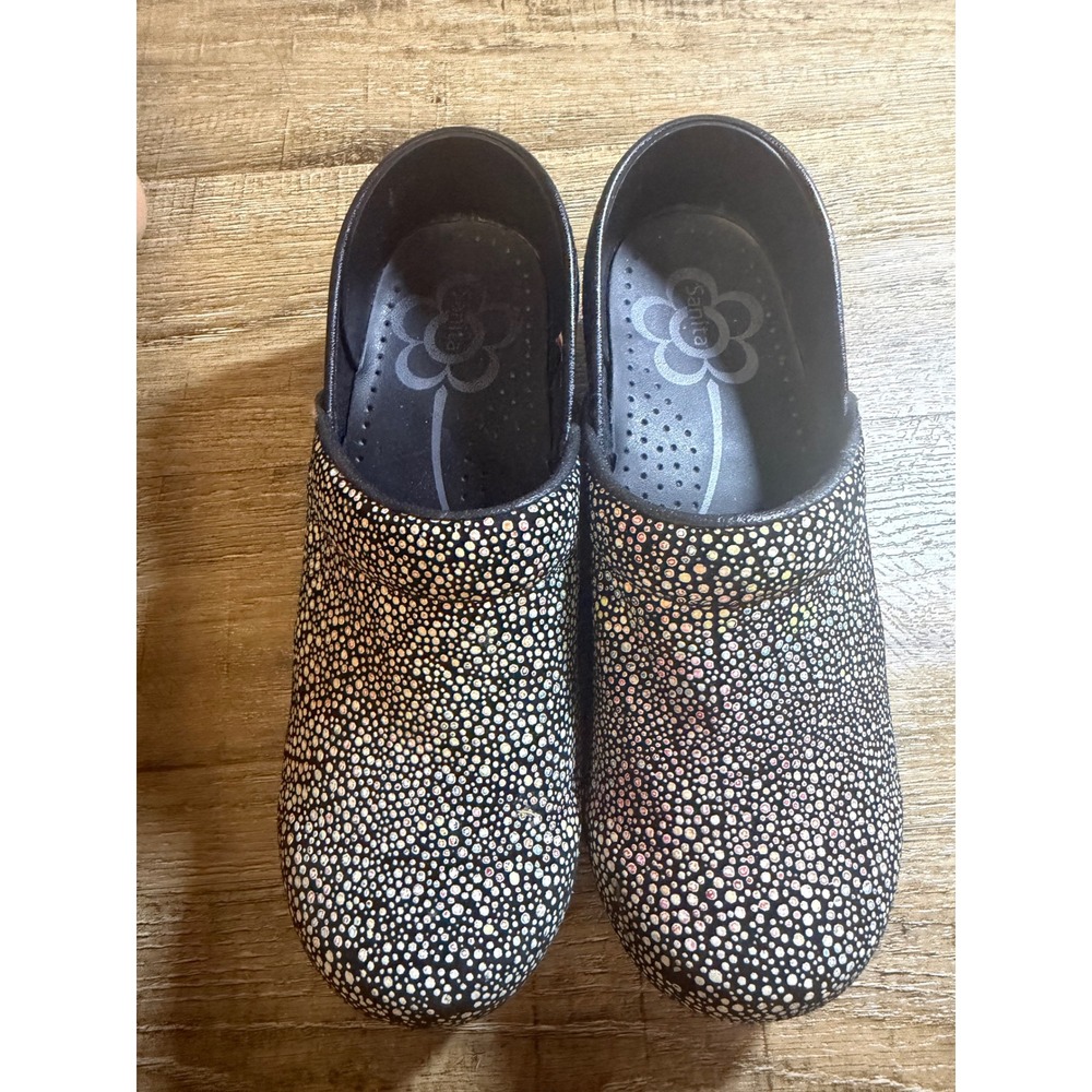 Sanita Professional Clogs Black Iridescent Metallic Dot Leather EU 39 US 8-8.5